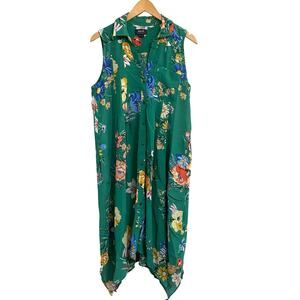 Anthropologie Maeve Rory Shirtdress Green Floral Size 6 Missing Tie Vacation